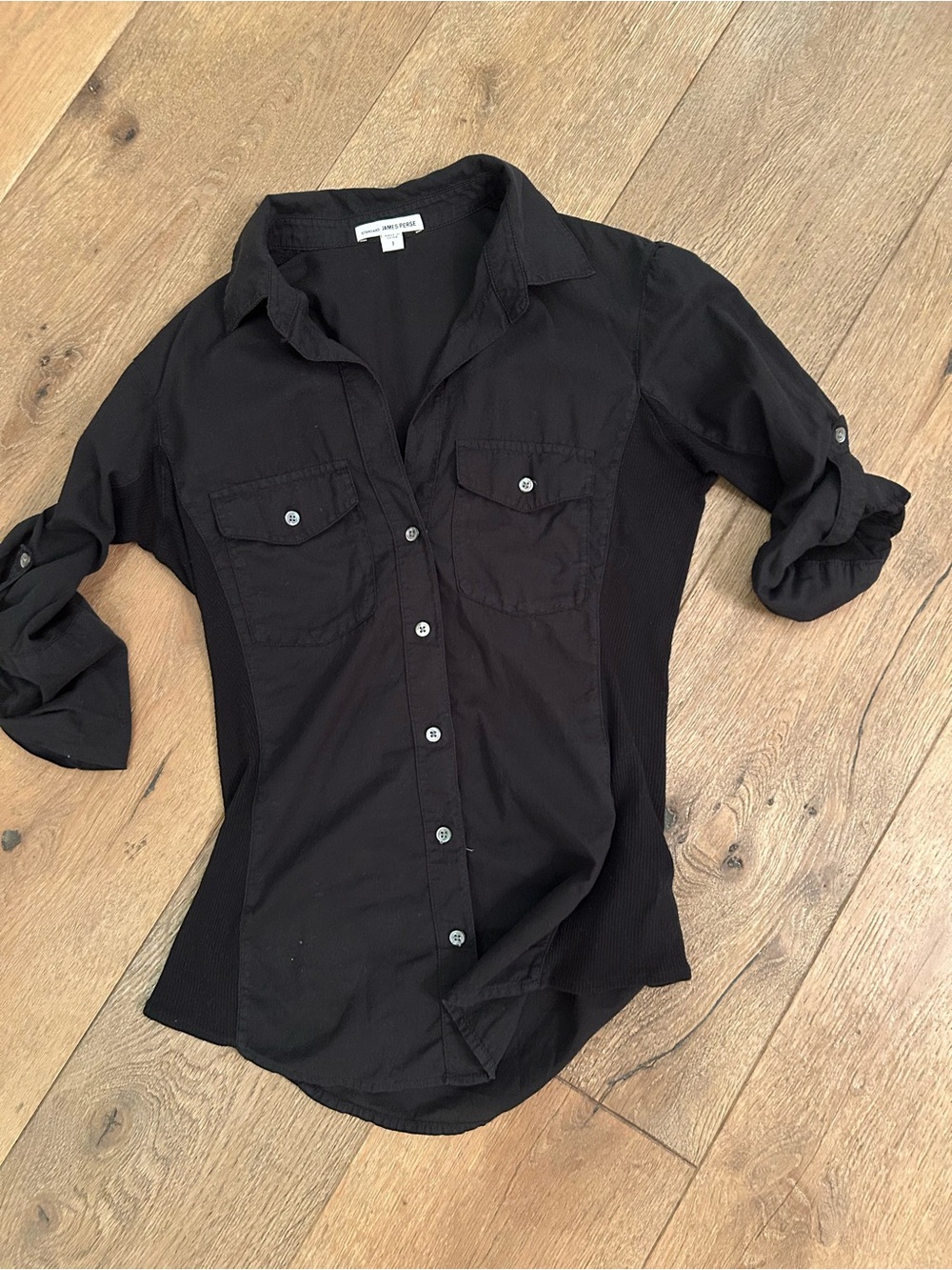 James Perse Black Button-Front Shirt with Chest Pockets